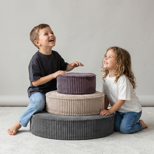 KiddyMoon 3-Piece Foam Elements for Kids Children's Room Accessory, fioletowy-beżowy-ciemnoszary