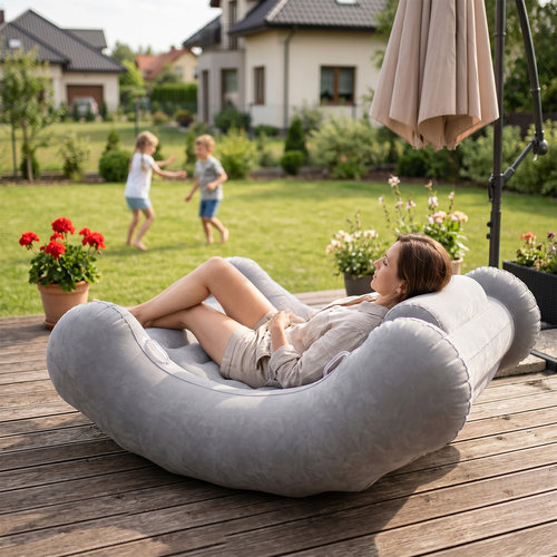 KiddyMoon Garden Chair Rocker Inflatable For Indoor & Outdoor Use with Pump, grey, L