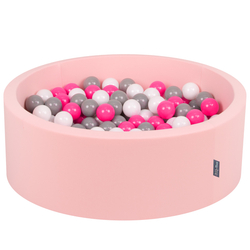 KiddyMoon Baby Foam Ball Pit with Balls ∅ 7cm / 2.75in Made in EU, pink:white/grey/dark pink, 90 x 30 cm / 200 Balls