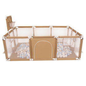 Baby Playpen Big Size Playground with Plastic Balls for Kids, beige:pastel beige/pastel blue/white, 100 balls