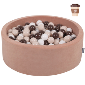 KiddyMoon Baby Foam Ball Pit with Balls ∅ 7cm / 2.75in Made in EU, Coffee: white/pastel beige/brown, 90x30cm/200 balls