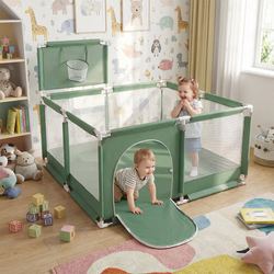 square play pen filled with plastic balls basketball, green, No Balls