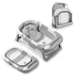 KiddyMoon Foldable Baby Bathtub Plastic Infant Bath Tub, Grey, M