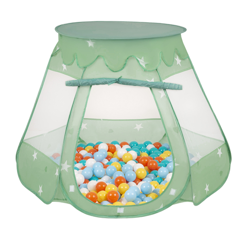 Play Tent For Kids Castle Baby Playhouse For Children With Colorful Balls Pop Up Perfect For Indoor And Outdoor Easy Set Up Includes Carry Bag, mint:white/yellow/orange/babyblue/turquoise, 105x90cm/600 balls