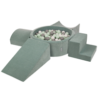 KiddyMoon Foam Playground For Kids Soft Textured Safe Blocks Baby, green: white/grey/mint, Ballpit (300 Balls) + Version 5