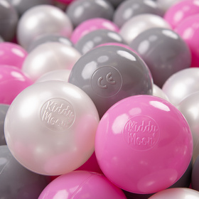 KiddyMoon Soft Plastic Play Balls ∅ 7cm/2.75in Multi-colour Made in EU, pearl/grey/pink, 100 Balls/7cm-2.75in