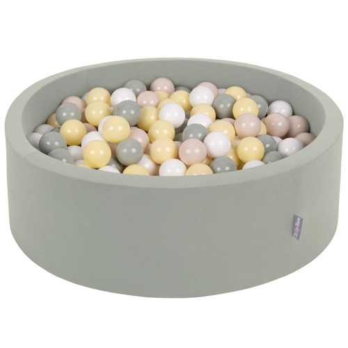 KiddyMoon Foam Ball Pit with Balls for Babies and Toddlers, Soft Sensory Play, Durable Removable Cover, Safe, sage: pastel beige/green-grey/pastel yellow/white, 90 x 30 cm / 300 Balls