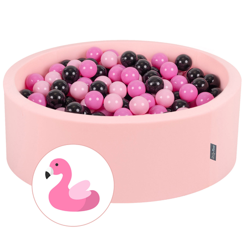 KiddyMoon Baby Foam Ball Pit with Balls ∅ 7cm / 2.75in Made in EU, Flamingo: pink/light pink/black, 90x30cm/300 balls