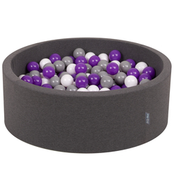 KiddyMoon Baby Foam Ball Pit with Balls ∅ 7cm / 2.75in Made in EU, dark grey:white/grey/purple, 90 x 30 cm / 200 Balls