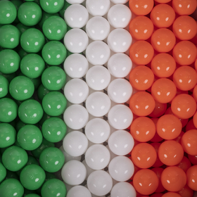 KiddyMoon Soft Plastic Play Balls ∅ 7cm/2.75in Multi-colour Made in EU, green/white/orange, 700 Balls/7cm-2.75in