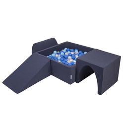 KiddyMoon Foam Playground for Kids with Square Ballpit ( ∅ 7cm/2.75In) Soft Obstacles Course and Ball Pool, Certified Made In The EU, darkblue:babyblue/blue/pearl, Ballpit (300 Balls) + Version 2