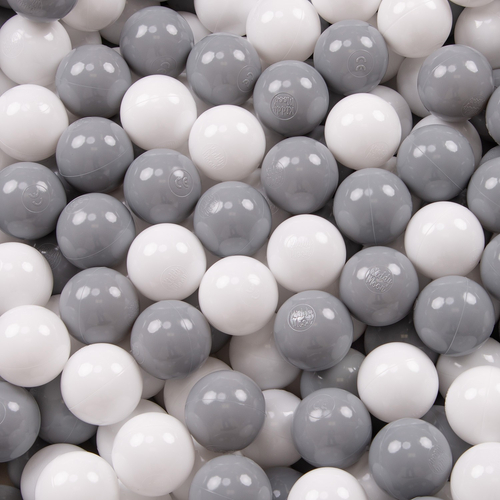 KiddyMoon Baby Foam Ball Pit with Balls ∅ 7cm / 2.75in Made in EU, light grey:white/grey, 90 x 30 cm / 300 Balls