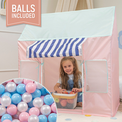 Playhouse Play Tent Foldable for Children Durable Breathable Material for Kids Portable Easy to Assemble For Indoor and Outdoor Compact Design for Creative Imaginative, pink/mint: babyblue/powder pink/pearl, 100 Balls