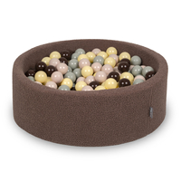 KiddyMoon Ball Pit for Baby with Teddy Plush, Large 7 cm Balls for a Fuller Ball Pit, From 8 Months, Removable Cover, Brown: Pastel Beige/GreenGrey/Pastel Yellow/Brown, 90 x 30 cm / 300 Balls