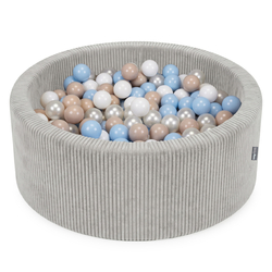 KiddyMoon Ball Pit for Baby and Toddler, Soft Play Ball Pit, 90 x 30 cm with 200 Balls, Soft Foam Ball Pool, Ribbed Washable Cover, Light Grey: Pastel Beige/Pastel Blue/White/Pearl, 90 x 30 cm / 200 Balls