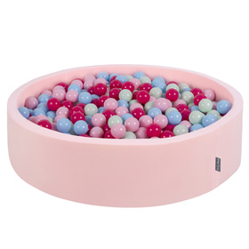 KiddyMoon Soft Ball Pit Round  ∅ 7Cm / 2.75In For Kids, Foam Ball Pool Baby Playballs Children, Made In The EU, pink:light pink/dark pink/babyblue/mint, 120x30cm/1000 balls