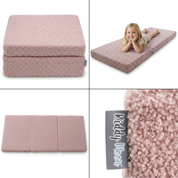 KiddyMoon Foam Mattress with Pillow for Children with Teddy Bear Fabric, Multifunctional and Foldable for Toddlers, pink, Mattress with Pillow