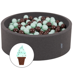 KiddyMoon Baby Foam Ball Pit with Balls ∅ 7cm / 2.75in Made in EU, Dark Grey, 90 x 30 cm / 200 Balls