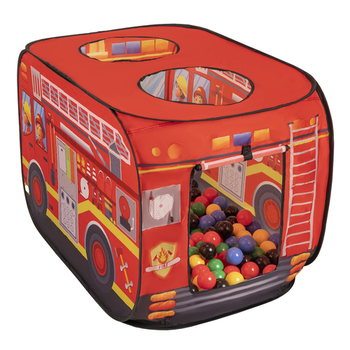 Play Tent Fire Engine For Kids Pop Up Toy Playhouse For Boys Girls Foldable Role With Roof Hole Carry Bag Ball Pit Compatible Sensory Gift Idea Easy Assembly Indoor Outdoor, red: black/yellow/blue/red/green, 600 balls