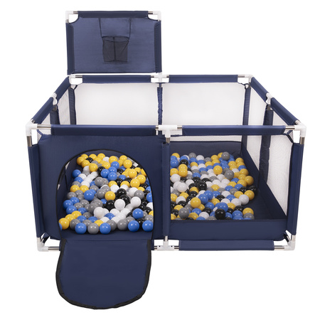 square play pen filled with plastic balls basketball, Blue:black/white/grey/blue/yellow, 900 balls