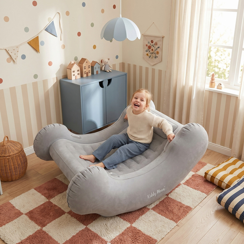 KiddyMoon Inflatable Sensory Rocker Chair For Kids With Pump And Handles, light grey, L