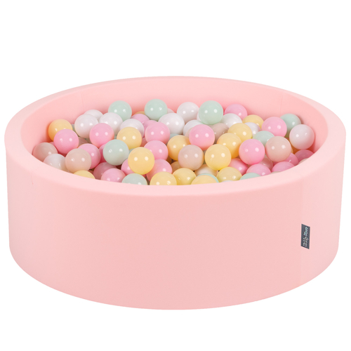 KiddyMoon Baby Foam Ball Pit with Balls ∅ 7cm / 2.75in Made in EU, pink:pastel beige/pastel yellow/white/mint/light pink, 90 x 30 cm / 300 Balls