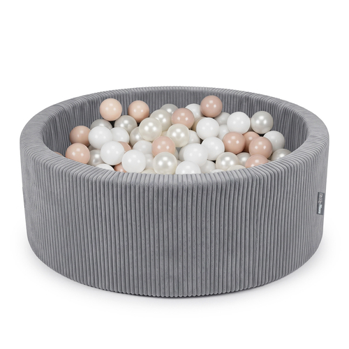 KiddyMoon Ball Pit for Baby and Toddler, Soft Play Ball Pool with ribbed Washable Cover, Dark Grey: Pastel Beige/White/Pearl, 90 x 30 cm / 200 Balls