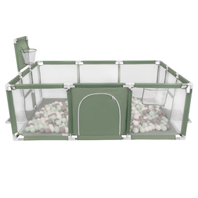 Baby Playpen Big Size Playground with Plastic Balls for Kids, green:white/gray/mint, 200 balls