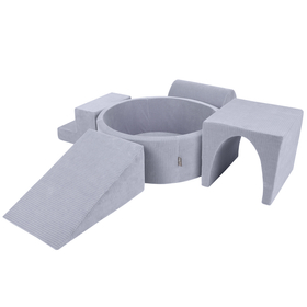 KiddyMoon Foam Playground For Kids Soft Textured Safe Blocks, dark grey: grey/white/baby blue, Ballpit (200 Balls) + Version 3