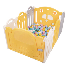 Playpen Box Foldable for Children with Plastic Colourful Balls, white-yellow: white-yellow-babyblue-powder pink-turquoise, 6 + 2 Panels/500 Balls