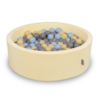 KiddyMoon Foam Ball Pit with Balls for Babies and Toddlers, Soft Sensory Play, Durable Removable Cover, Safe, butter: pastel blue/pastel yellow/grey, 90 x 30 cm / 300 Balls