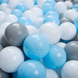 KiddyMoon Soft Plastic Play Balls ∅ 7cm/2.75in Multi-colour Made in EU, grey/white/babyblue, 100 Balls/7cm-2.75in