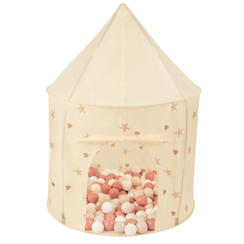 Play Tent For Kids Pavilion Playhouse Children Easy To Assemble Play Tent For Babies and Toddlers Pop up Play For Indoor And Outdoor, light beige: pastel beige/salmon pink/white, 100x130cm/200 balls