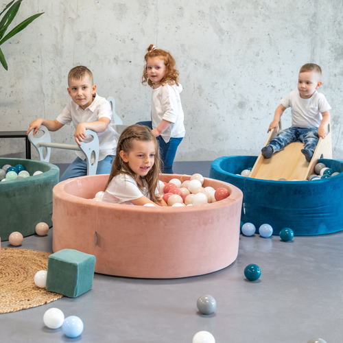 KiddyMoon Soft Plastic Play Balls ∅ 7cm/2.75in Multi-colour Made in EU, pastel beige/salmon pink/white, 200 Balls/7cm-2.75in