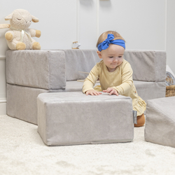 KiddyMoon Set of Two Poufs For Children's Soft, Lightweight and Multifunctional Seats Ribbed Fabric Removable Covers Ideal for Play and Relaxation, light grey, Pouf/Pouf