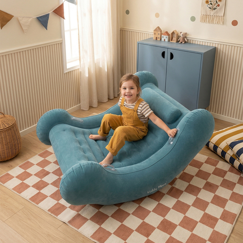 KiddyMoon Inflatable Sensory Rocker Chair For Kids With Pump And Handles, light blue, L
