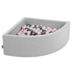 KiddyMoon Soft Ball Pit Quarter Angular ∅ 7cm / 2.75In for Kids, Foam Ball Pool Baby Playballs, Made In The EU, light grey:pearl/powderpink/silver, 90 x 30 cm / 200 Balls