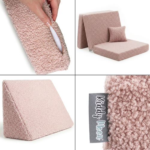 KiddyMoon Sofa for Kids in Foam with Soft Teddy Fabric, Modular and Foldable, with 2 Cushions, for Playing, Reading and Relaxing, pink, Sofa with 2 Pillows