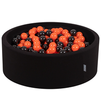 KiddyMoon Baby Foam Ball Pit with Balls ∅ 7cm / 2.75in Made in EU, Basketball: black/orange, 90x30cm/200 balls