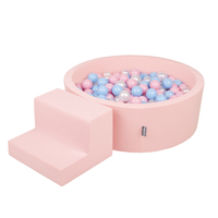 KiddyMoon Foam Playground for Kids with Round Ball pit (200 Balls ∅ 7cm/2.75In) Soft Obstacles Course and Ball Pool, Certified Made In The EU, pink:babyblue/powder pink/pearl, Ballpit (100 Balls) + Steps