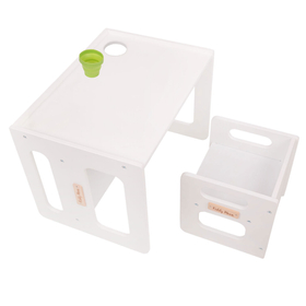 KiddyMoon Wooden Table with Chair for Kids TC-001, White