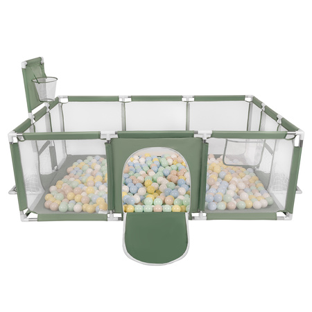 Baby Playpen Big Size Playground with Plastic Balls for Kids, green:pastel beige/pastel blue/pastel yellow/mint, 100 balls