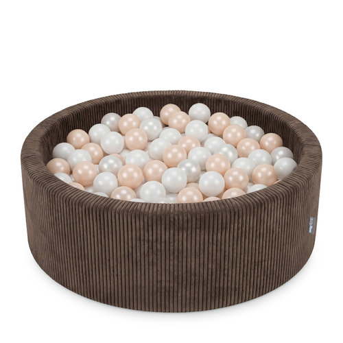 KiddyMoon Ball Pit for Baby and Toddler, Soft Play Ball Pool with ribbed Washable Cover, Brown: Pastel Beige/White/Pearl, 90 x 30 cm / 200 Balls