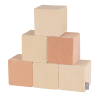 KiddyMoon Soft Foam Building Blocks for Babies & Toddlers, Washable Velvet Zip Cover, 14cm Cubes, Sensory Toy, cubes: sand beige-desert pink, 12 Pieces