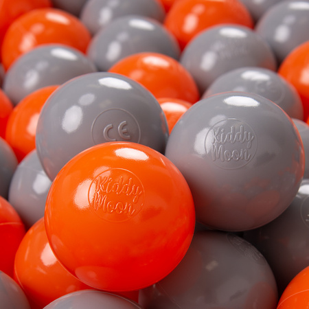 KiddyMoon Soft Plastic Play Balls ∅ 7cm/2.75in Multi-colour Made in EU, orange/grey, 200 Balls/7cm-2.75in