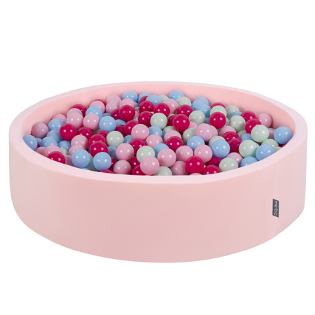 KiddyMoon Soft Ball Pit Round  ∅ 7Cm / 2.75In For Kids, Foam Ball Pool Baby Playballs Children, Made In The EU, pink:light pink/dark pink/babyblue/mint, 120x30cm/1000 balls