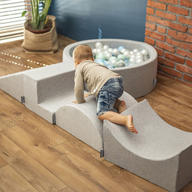 KiddyMoon Foam playground set - wedge L/hill/tunnel/steps PPZ-244, light grey, Multi-Size