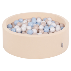 KiddyMoon Baby Foam Ball Pit with Balls ∅ 7cm / 2.75in Made in EU, Beige, 90 x 30 cm / 200 Balls