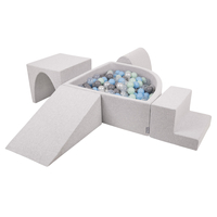 KiddyMoon Foam Playground for Kids with Quarter Angular Ballpit and Balls, lightgrey:pearl/grey/transparent/babyblue/mint, Ballpit (300 Balls) + Version 3