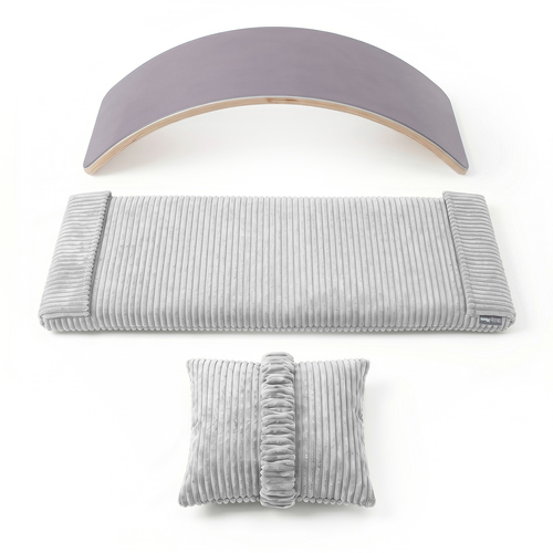 KiddyMoon Balance Board for Kids with Mattress and Pillow Wooden Sensory Wobble Board, natural/light grey, Balance Board/Mattress/Pillow